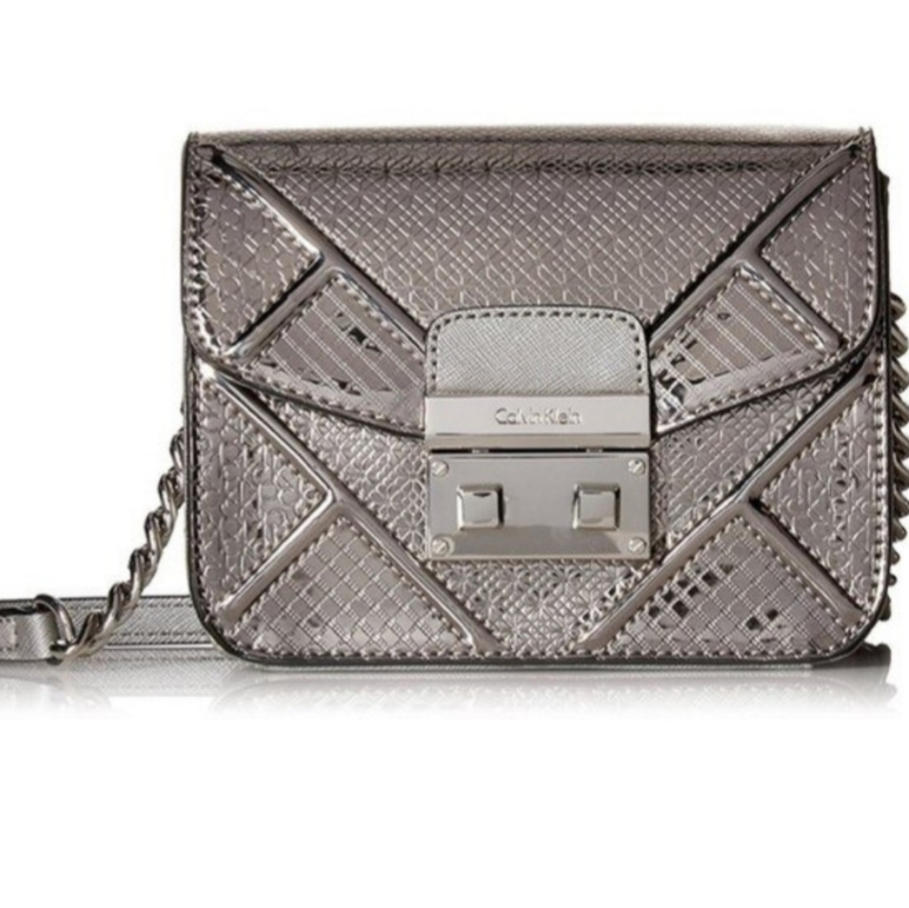 Calvin Klein Silver Metallic Mini Crossbody Handba